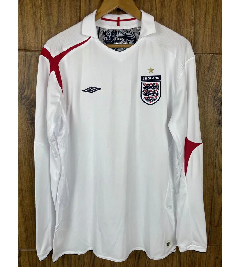 2006 England Retro Long Sleeve Home Kit Soccer Jersey